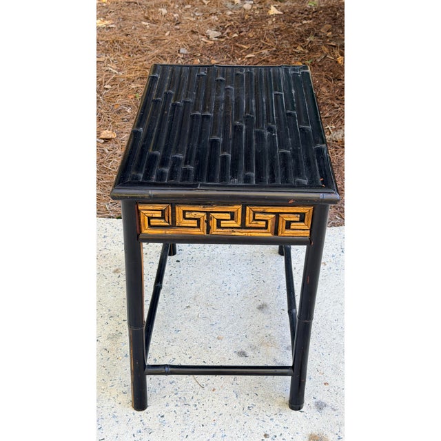 1970s Chinoiserie Ebonized Bamboo Accent Table For Sale - Image 5 of 9
