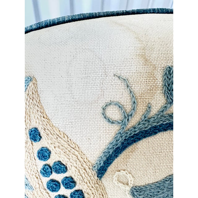 Vintage Woodmark Mary Webb Wood Blue "Tree of Life" Embroidered Wingback Chair For Sale In New Orleans - Image 6 of 12