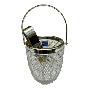 F B Rogers Silver Company Crystal Ice Bucket With Ice Tongs