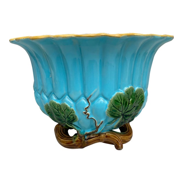 19th Century English Majolica Floral Jardiniere Minton For Sale