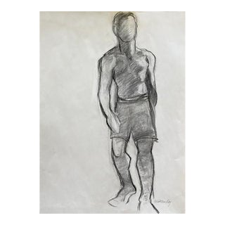 Original Charcoal Life Drawing, "Step Forward", Male Figure For Sale