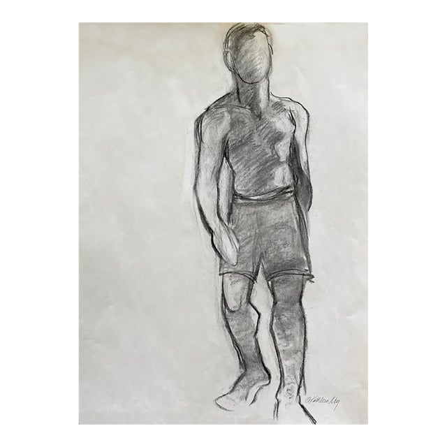 Original Charcoal Life Drawing, "Step Forward", Male Figure For Sale