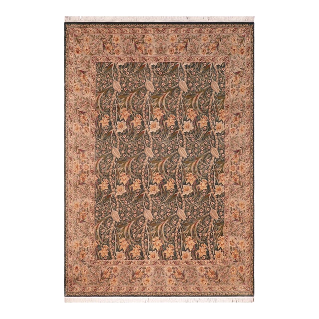 Floral Dafodils Pak-Persian Green/Gray Wool Rug - 8'2'' X 10'4'' For Sale