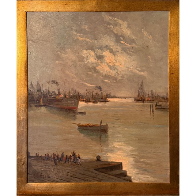 Gian Angelo Ugolini, Port of Marghera, 1890s, Oil Painting on Panel For Sale - Image 7 of 7