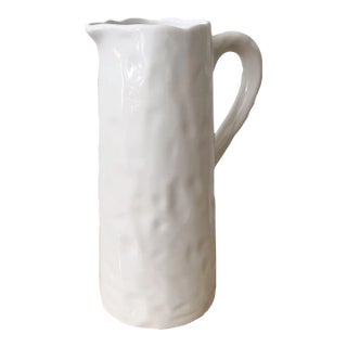 Modern White Ceramic Made in Portugal Pitcher For Sale