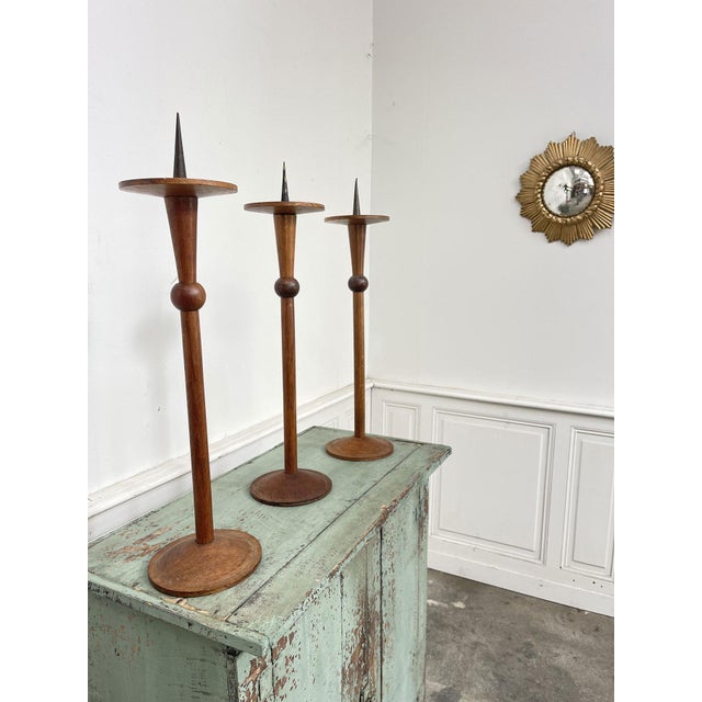 Tan Oak Candleholders, 1950s, Set of 3 For Sale - Image 8 of 9