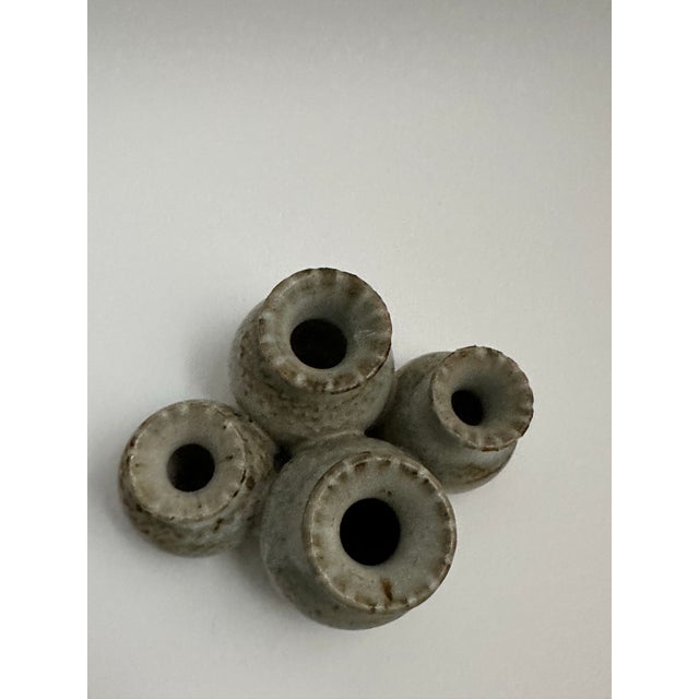 Mid-Century Modern Mini Mid 20th Century Minimal Connected Bud Multi-Vase; Stoneware, Gray Glaze With Speckeled Brown For Sale - Image 3 of 7
