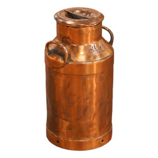 19th Century French Polished Copper Milk Can With Lid and Handles For Sale