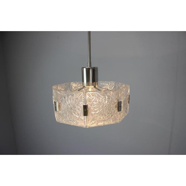 Czechoslovak Cut Glass and Chrome Pendant Light from Kamenický Šenov, 1970s For Sale - Image 9 of 13
