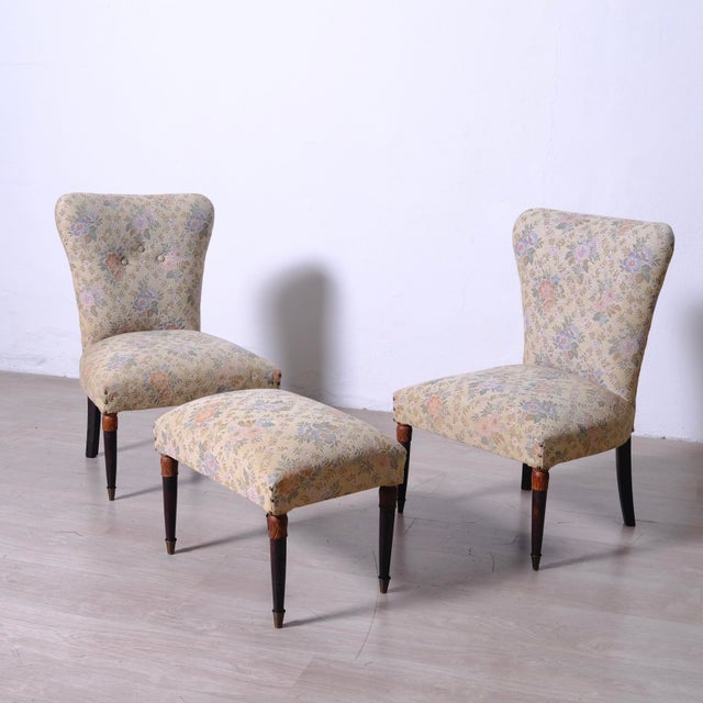 Vintage Italian Lounge Chairs and Ottoman, 1950s, Set of 3 For Sale - Image 15 of 15