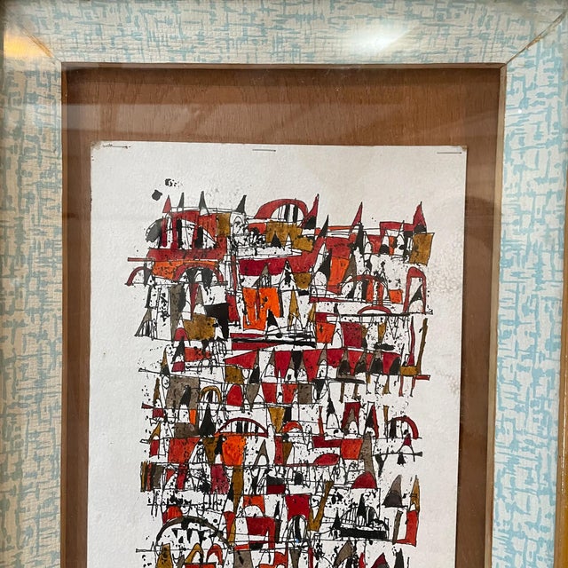 AMBIANIC presents Mexican Mid-Century Modern art signed. Unable to read signature. Red and black beautiful ink on paper....