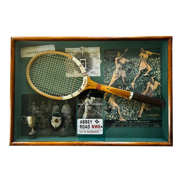 Vintage Wimbledon/British Tennis Memorabilia Wood Shadow Box For Sale
