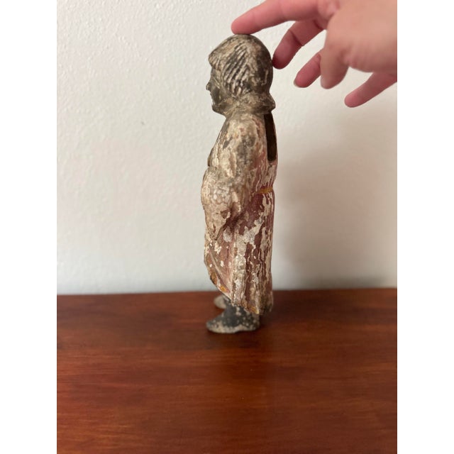 Antique Wooden Santos Figure, Hand-Carved Polychrome Religious Folk Art Sculpture For Sale - Image 10 of 12