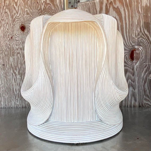 Vintage Coastal Washed Pencil Reed Pedestal After Betty Cobunpue For Sale - Image 4 of 9