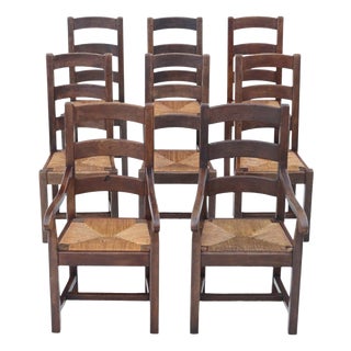 Vintage Oak Dining Chairs, Side Chairs & Armchairs, Set of 8 For Sale