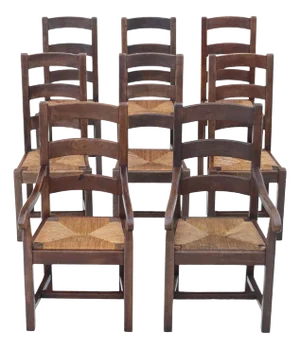 Vintage Oak Dining Chairs, Side Chairs & Armchairs, Set of 8