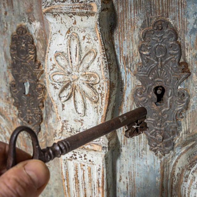 Wood Light Blue Painted Provincial Wardrobe, 18th Century For Sale - Image 7 of 13