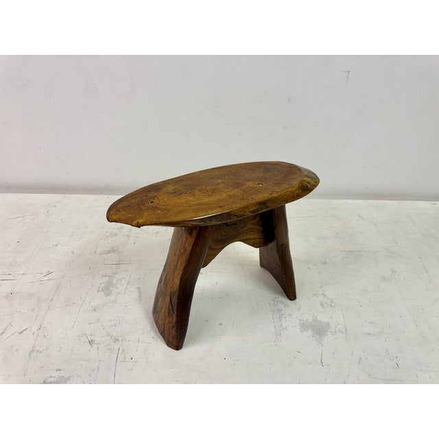Wooden slab stool or side table Mid-century This is a rustic, mid-century stool or small table with a natural, live-edge...