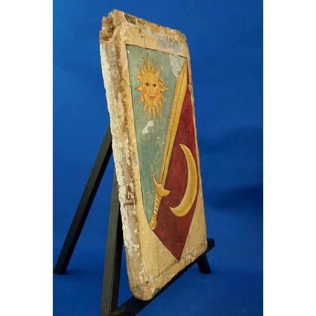 16th Century Renaissance Ceramic Tile with Heraldic Coat of Arms with Sun and Moon from the Abbey of Mirasole Milan, Italy For Sale - Image 4 of 18