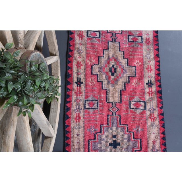 Vintage Turkish Oushak Handmade Wool Cotton Pink Runner Rug For Sale - Image 6 of 10