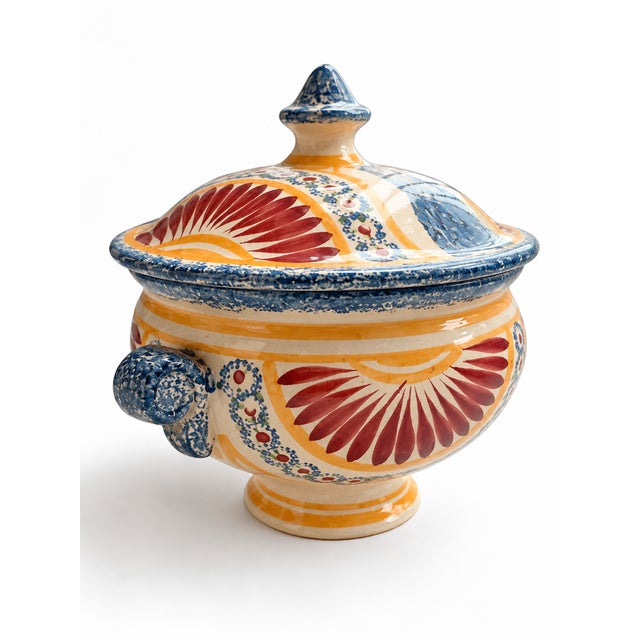 French Art Deco Polychrome Faience Covered Bowl by Jacques Le Tanneur for Dax, 1930s For Sale - Image 3 of 8