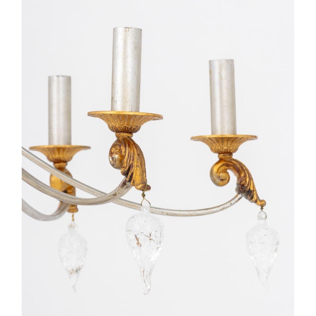 Modern Art Glass Silvered and Giltwood Chandelier For Sale - Image 4 of 9