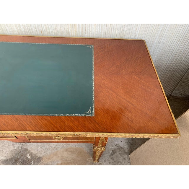 French Louis XVI Style Writing Desk Bureauplatt, Bronze Gilt Mounts Leather Top For Sale - Image 9 of 18