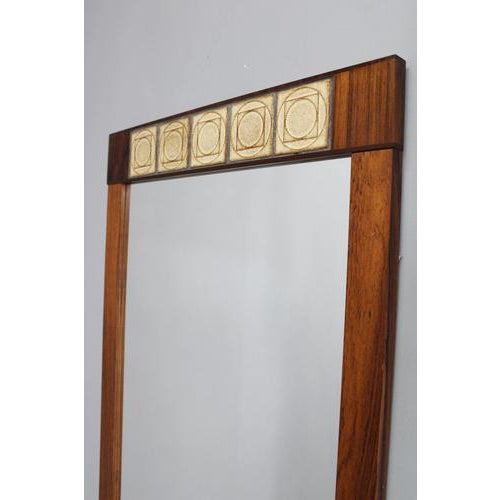 1960s Mid-Century Danish Rectangular Wood and Tile Wall Mirror, 1960s For Sale - Image 5 of 10