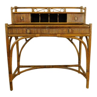 Lillian Vernon Vintage Handcrafted Bamboo Rattan Writing Desk New York For Sale