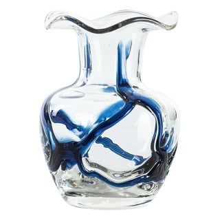 Vintage Sinuous Vase in Glass with Blue Relief, Austria, 1950s For Sale