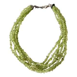 Vintage Multi Strand Peridot and Sterling Silver Necklace For Sale