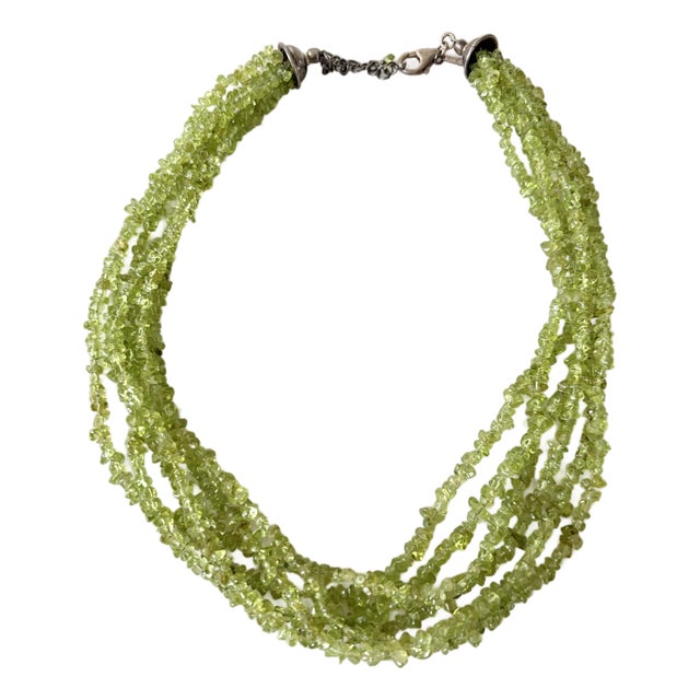Vintage Multi Strand Peridot and Sterling Silver Necklace For Sale