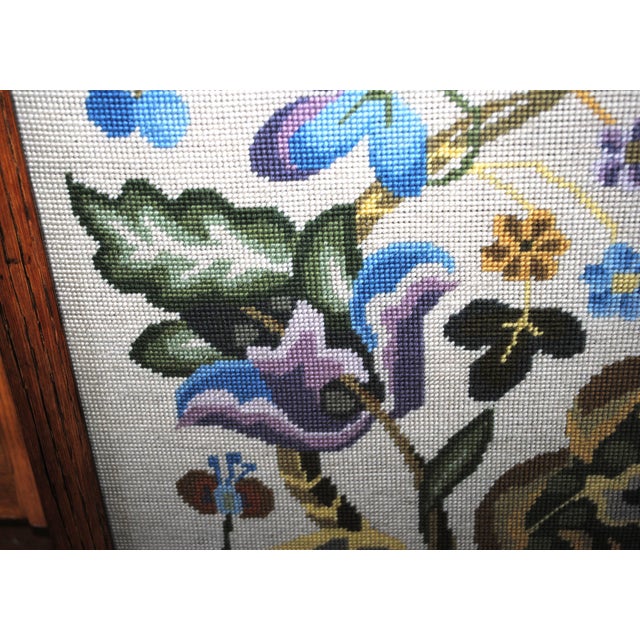 Wood Antique Jacobean Designed Needlepoint Fireplace Screen For Sale - Image 7 of 10