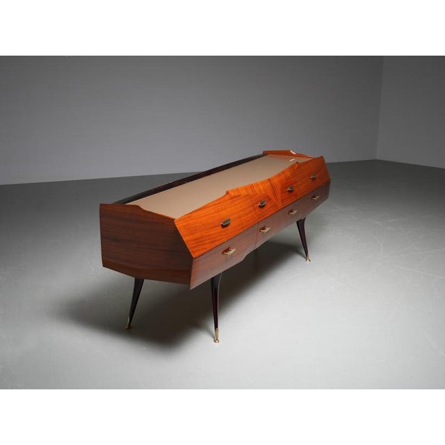 Italian Wood, Glass and Brass Credenza with Mirror, Italy, 1960s For Sale - Image 3 of 14