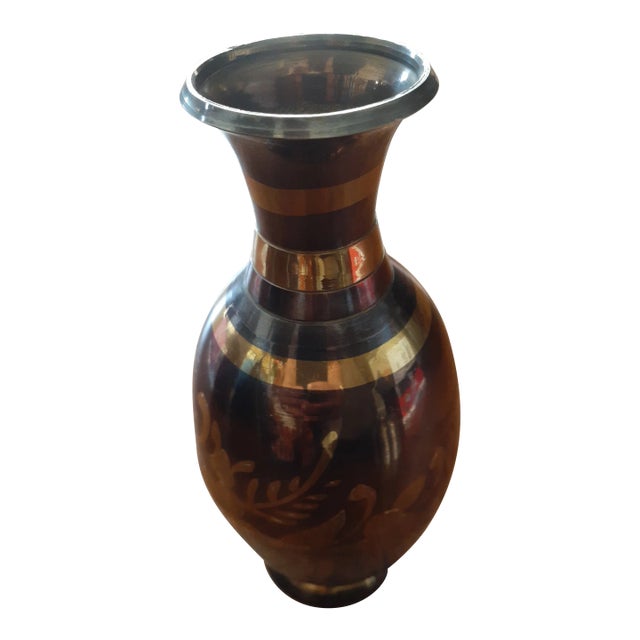 1960s Etched Brass Flower Vase Made in India For Sale