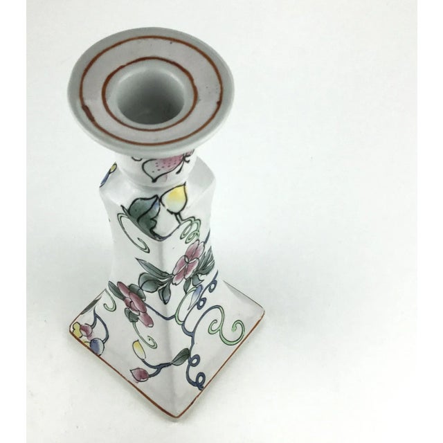 Vintage Ceramic Hand Painted Single Candlestick For Sale - Image 4 of 10