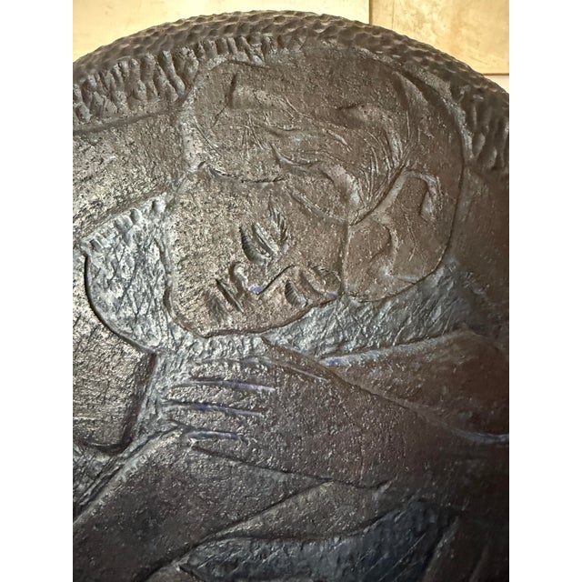 Mid Century Brutalist Studio Pottery Sculpture | Wpa Influence | Male Female Figural Relief | Blue Black Ceramic For Sale - Image 11 of 12