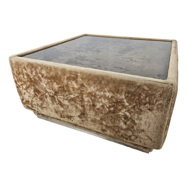 Center Table in Fabric with Glass Top and Steel Edge, 1970 For Sale