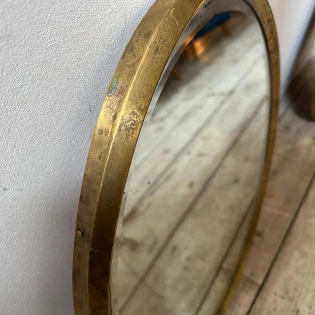 1960s Gio Ponti Style Mid-Century Modern Brass Italian Oval Wall Mirror For Sale - Image 9 of 12