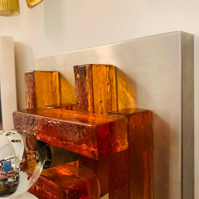 Amber Poliarte Italian Murano Glass 1960s Wall Lights - A Pair For Sale - Image 8 of 13