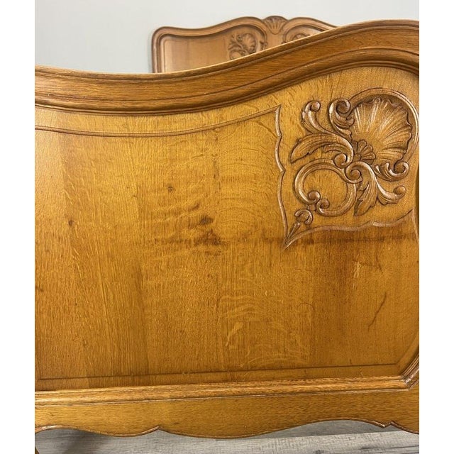 Vintage French Louis XVI Style Oak Double Bed Frame with Carved Headboard For Sale - Image 6 of 13