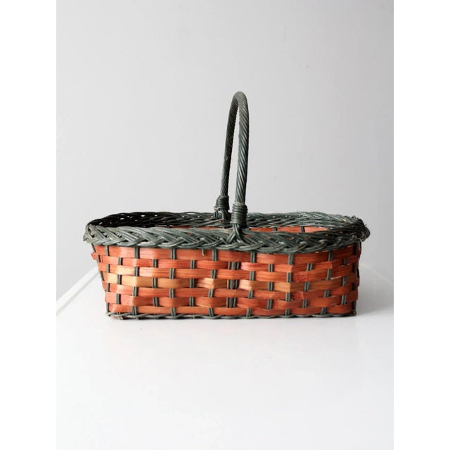 Vintage Red & Green Wicker Basket For Sale - Image 6 of 12