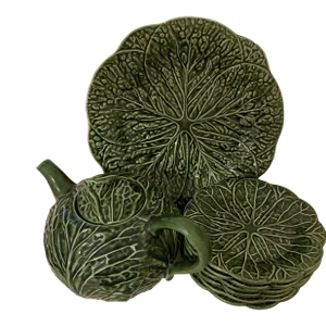Vintage Cabbage Leaf Tea Pot & Platters - Set of 8