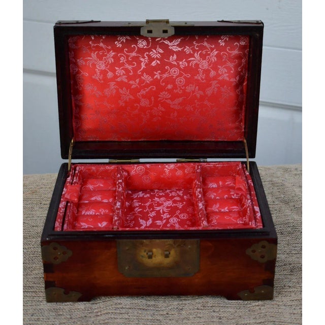 Vintage Chinese Decorative Square Box W/Carved Stone & Brass Mounts For Sale In Philadelphia - Image 6 of 10