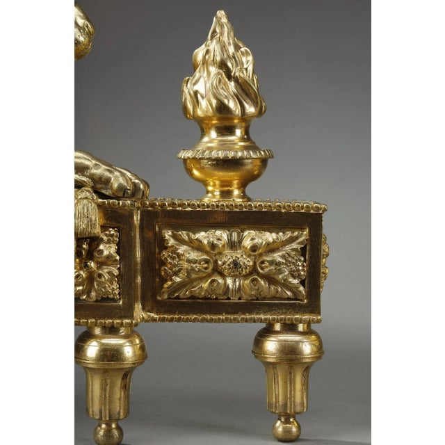Andirons with Lions in Gilded & Chiseled Bronze, Set of 2 For Sale - Image 13 of 18
