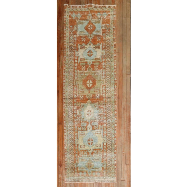 Antique Zabihi Collection Persian Heriz Worn Orange Runner - 2'7" x 8'2" For Sale - Image 4 of 11