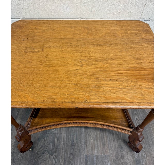 Brown Antique Victorian Eastlake Solid Oak Hall Table Console Table Library Table For Sale - Image 8 of 17