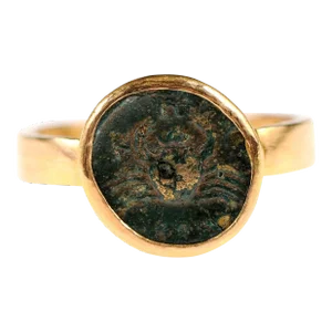 Antique Ancient Crab Coin in 22k Ring, Size 7