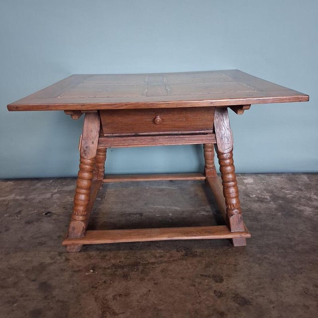 Antique Oak Table with Star Inlays, 1800s For Sale - Image 3 of 18