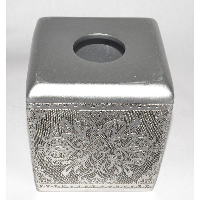 Colette Luxury Silver Colette New York Home Décor Engraved Paper Tissue Box Cover For Sale - Image 4 of 14
